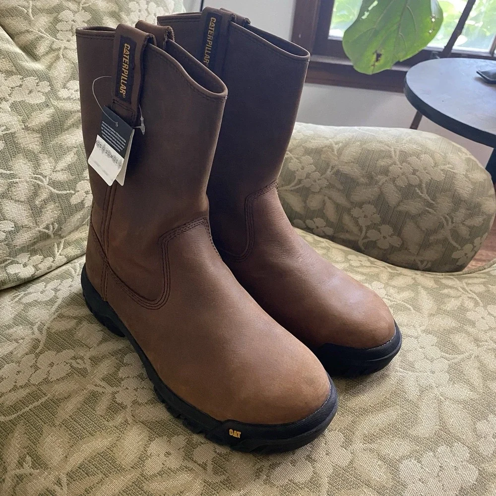 Caterpillar Drawbar Work Boots Mens 9.5 M‎ Summer Brown Pull-On Steel Toe New